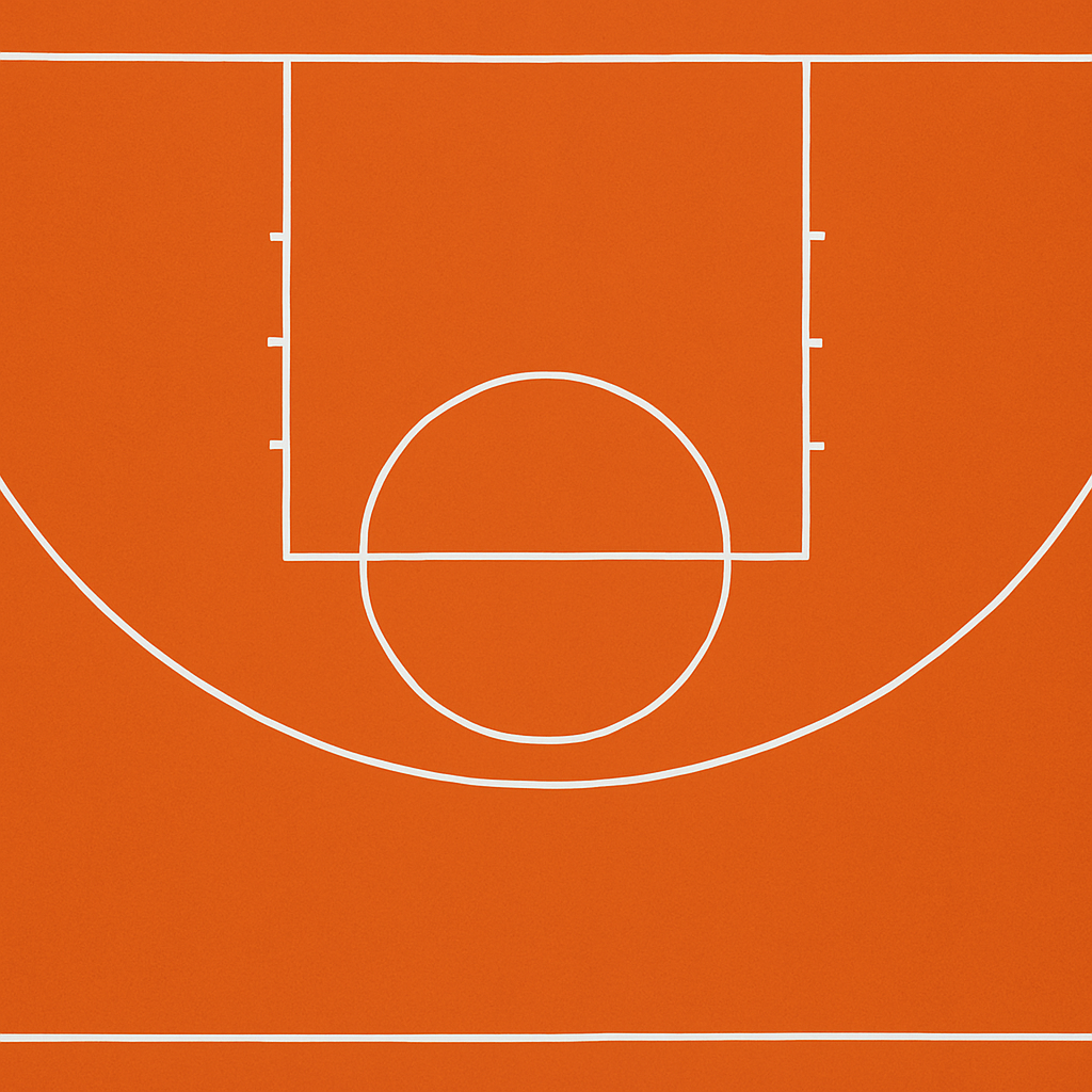 Aerial view of a basketball court showing court markings and lines