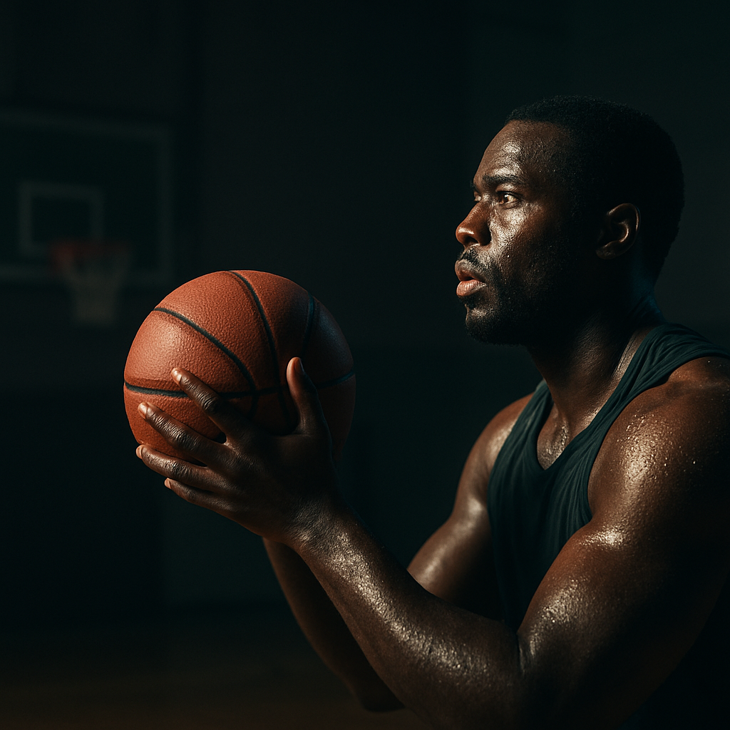 Basketball player practicing free throws in a gym